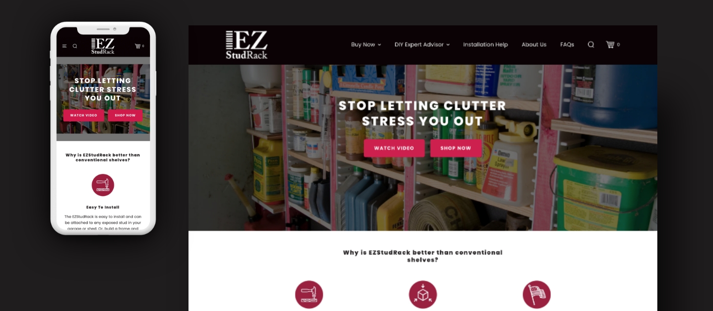 New Shopify eCommerce Website for EZStudRack's customized shelving systems