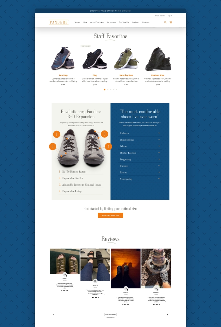 BigCommerce eCommerce website redesign for Pandere Shoes 1