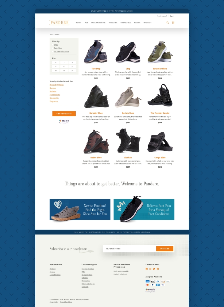 BigCommerce eCommerce website redesign for Pandere Shoes 2