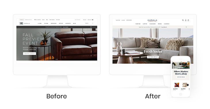 BigCommerce eCommerce Website Refresh for Kasala - before and after